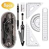 8 Stück Geometrie Set,Zirkel und Mathematik Set für Schule,Zirkelkasten Schulzubehör mit Zeichnung Kompass,Geodreieck,Lineal 15cm,Winkelmesser,Radierer,Druckbleistift mit Bleistiftmine für Studenten