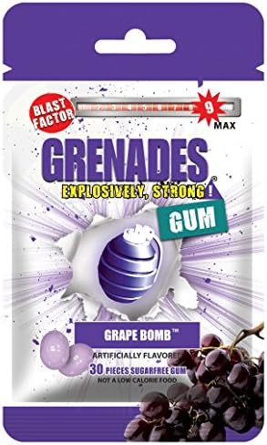 Grenades, Explosively Intense Sugar Free Chewing Gum, 2 Pack- Grape