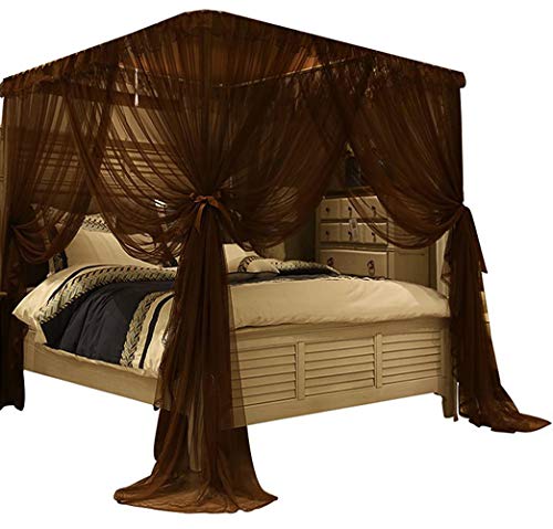 Nattey 4 Corners Bed Curtain Canopy Mosquito Net Canopies for Girls Princess Boy Bed (Queen, Coffee) - Thumbnail 2