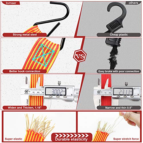 Bungee Cord, 80" Flat Adjustable Bungee Cords 4 Pack Bungee Straps with Adjustable Length Metal Buckle & Hooks for Hand Carts, Heavy Duty Cargo, Luggage Rack, Camping, Gardening, Clothesline