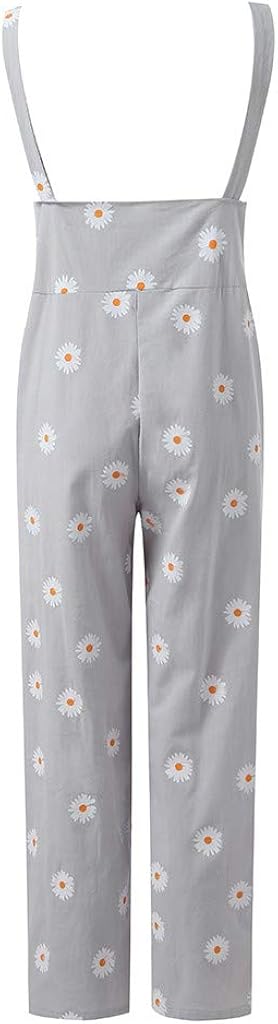 UOKNICE BLOUSE Women Daisies Print Romper Dressy Long Playsuit Knot Strap Button Jumpsuit: Clothing