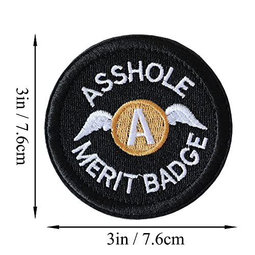 2 Pieces 3in / 7.6cm Asshole Merit Badge Morale Patch, Funny Tactical Military Morale Patch Hook & Loop, Black