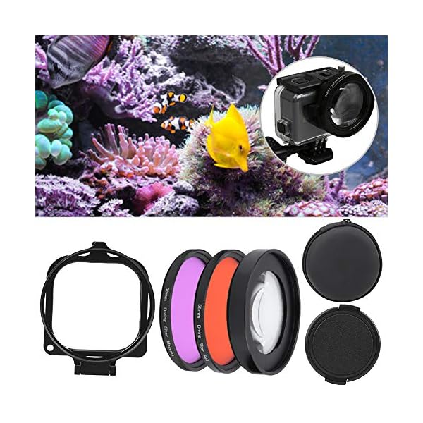 Bindpo 58mm Action Kamera Farbfilter, Rot + Lila + 16x Makro 3 in 1 Optisches Glas Tauchlinsen Filter Set für GoPro Hero… – Bild 4
