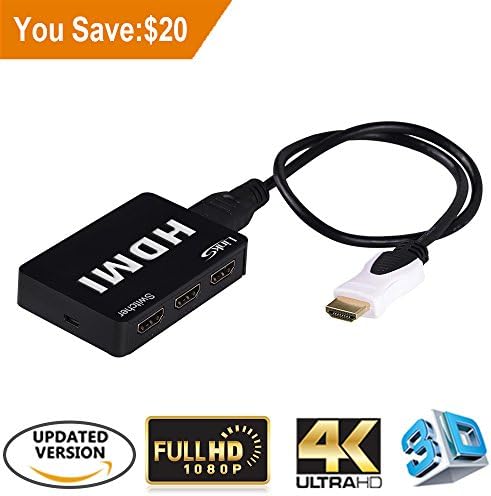 3 Port HDMI Switcher,LinkS 3 Input 1 Output HDMI Switch HDMI 1.4a Supports 1080P 3D 4KX2K Comewith High Speed HDMI Cable