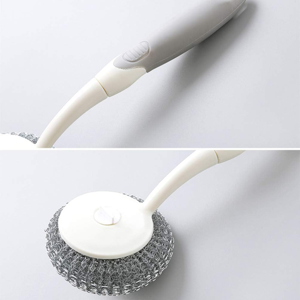 Hemoton Wire Dish Brush Stainless Steel Scourer Scrub Pad with Long Handle Cleaning Brush Stainless Steel Wire Scrubbers for Scouring Cleaning Steel Wire Balls 2PCS - Image 5