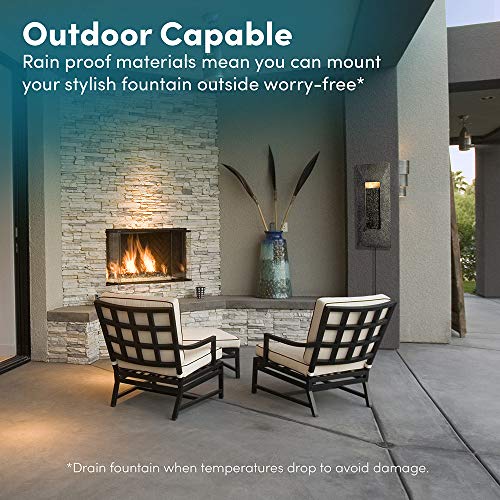 Rectangle, Indoor/Outdoor Wall Fountain 24" x 11" | Handcrafted Natural Stone Look with LED Lights, Adjustable Speed, Calming Waterfall Sounds | Made with Polyresin Material (Charcoal) ...