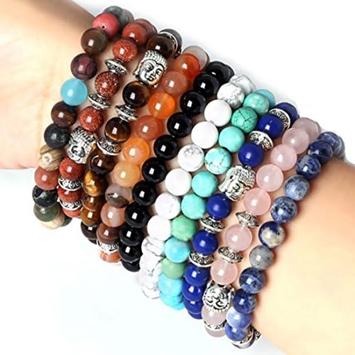 TobiNCraft 8mm Buddha Mala Prayer Wrist With Energy Beads Stone - Men &amp; Women Links Bracelets (Golden Sand Stone)