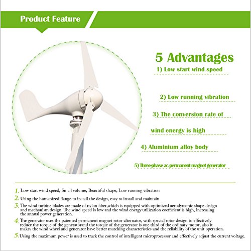 7thLake Wind Turbine Generator 400W 3 Blade Wind Driven Generator DC 12V Hybrid Waterproof Charge Controller