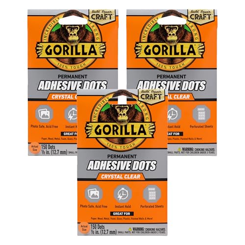Gorilla Permanent Adhesive Dots, Double-Sided, Clear, 0.5