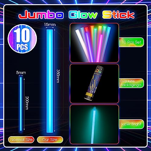 10 Pcs 14 Inch Industrial Grade Glow Sticks - Jumbo Light Sticks For Emergency Kits & Camping