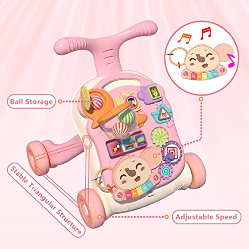 AM ANNA Baby Walking Toy for 12 Month Old Girls, Walker for Baby Girl, Baby Push Walkers for Babies,3 in 1 Push Toys for Babies Learning to Walk, Early Learning Toy for Infant 12 Months, Pink (Pink)