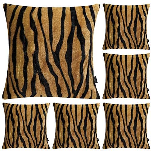 6 Pack Tiger Printed Series Pillow Covers,Soft Plush Animal Theme Faux Fur Decorative Throw Pillowcase Home Decor Cushion Cover,16x16 (CASE ONLY)