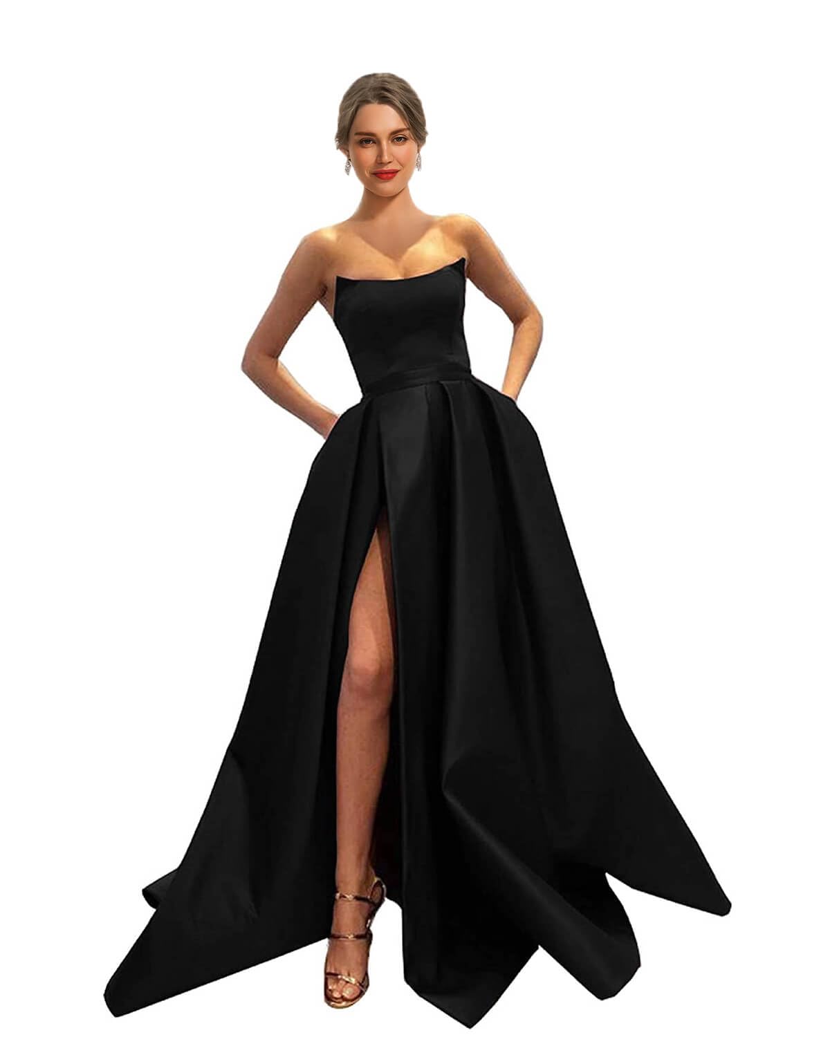 VCCICANY Ruffle Chiffon Bridesmaid Dress With Slit & Pockets - Open Back Pleated Formal Gown