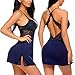 ADOME Women Chemise Lingerie V-Neck Nightie Full Slips Lace Babydoll Sleepwear Dress(S-XXXL)