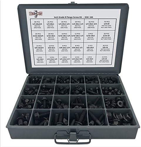 Grade 8 Hex Cap Flange Frame Bolt Black Phos & Locking Flange Nuts Assortment Kit - 352 Pieces!