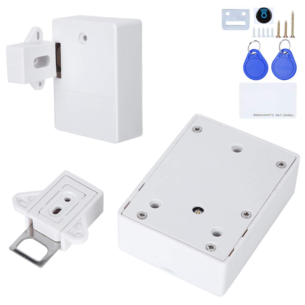 RFID Electronic Cabinet Locks,125KHz ID Card Unlock Smart Cabinet Lock,No Drill Home Security Systems,Smart Wardrobe Lock Keyless for Home Business Cabinets, Drawers, Lockers(White)