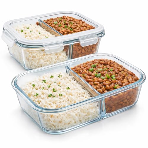 Pote Marmita de Vidro Borossilicato com Divisória | Pote Hermético 2 Compartimentos, 1040ml, 18x13,5x6cm (2)