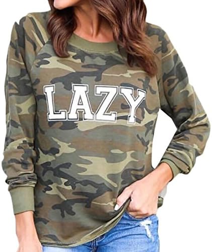 Frieed Womens Stylish Camo Letter Printed Long Sleeve Pullover Sweatshirt As Picture US XS