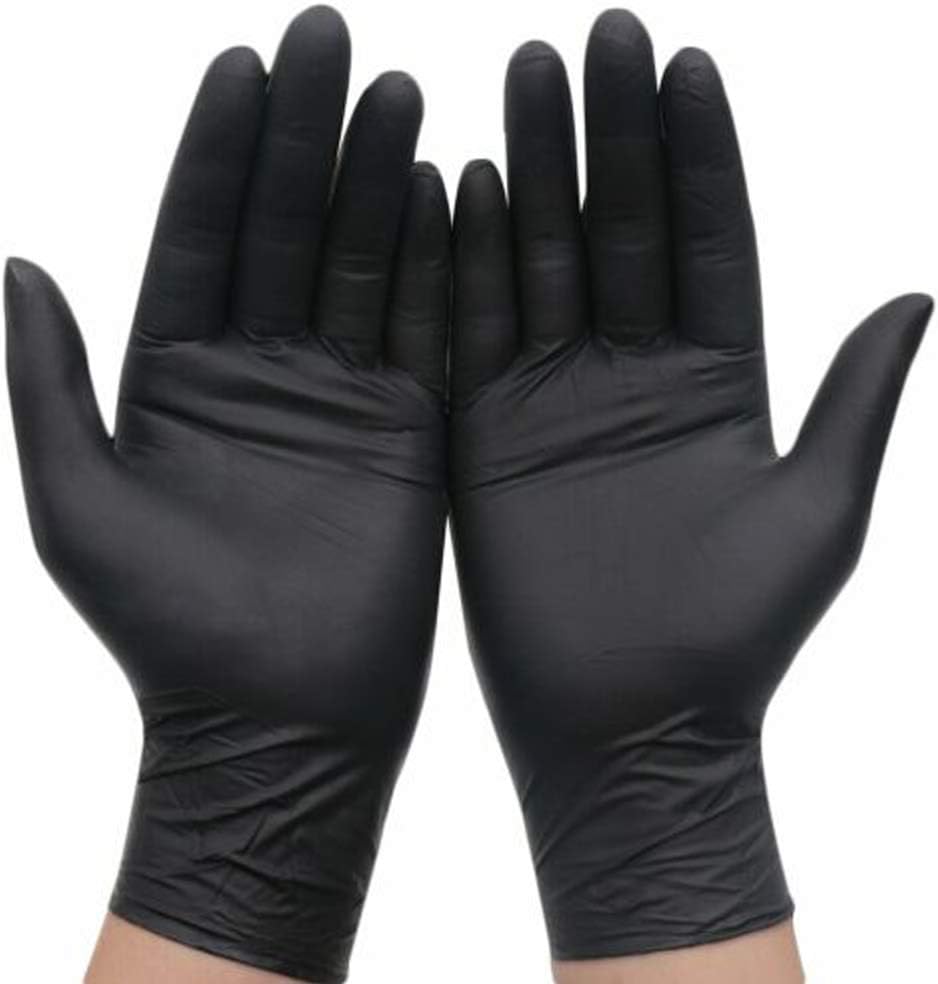100 Pcs Nitrile Disposable Gloves Powder Free Rubber Latex Free Medical Exam Gloves Non Sterile Ambidextrous Comfortable Industrial Black Rubber Gloves (L)