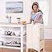 Guidecraft Heartwood Kitchen Helper Stool - Ivory W/Keeper and Non-Slip Mat: Folding, Adjustable Height Wooden Step Stool for Toddlers - Little Kids Cooking Furniture, Limited Edition
