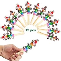 ATROPOS 12 Pcs Rainbow Handle Wooden Bells,Vivid Handle Bells for Jingle Stick Shaker Rattle Baby Children Musical Toys