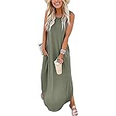 Hount Women's Casual Summer Sleeveless Dress Loose Split Maxi Dresses with Pockets
