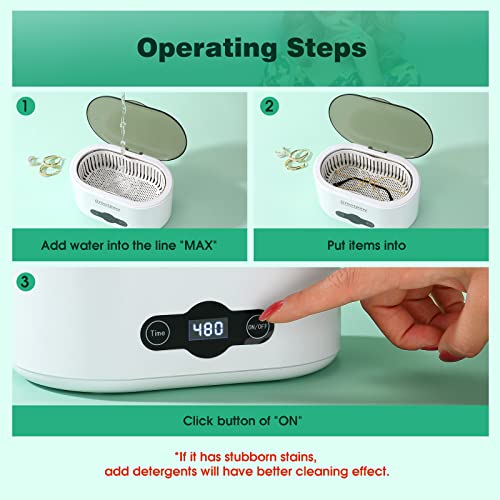 Ultrasonic Jewelry Cleaner 22 Oz, 45000Hz Sonic Jewelry Cleaner with 5