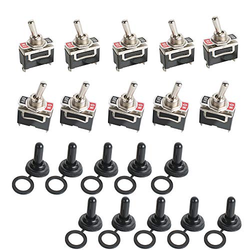 Pevor 10PCS Premium SPST 10A 125V 6A 250V 2Pin Heavy Duty ON/Off Rocker Toggle Switchs Waterproof Boot Cover