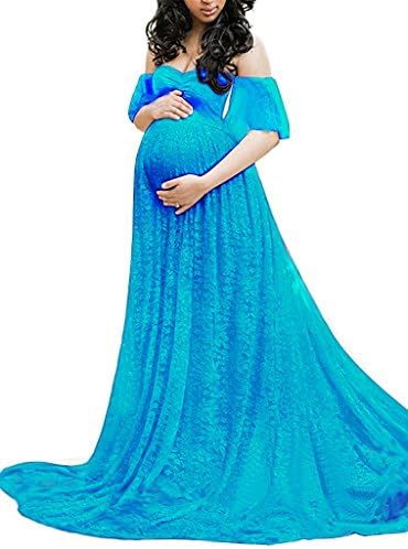 Maternity Photography Props Floral Lace Dress Fancy Pregnancy Gown for Baby Shower Photo Shoot