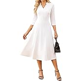 GRACE KARIN Work Dresses for Women 2025,Midi Business Dress,3/4 Sleeve Classy Fit and Flare Dress with Pocket