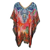 Women's Sofia Caftan Short Dress Beach Cover Up Summer Fling Neck Jewels One Size