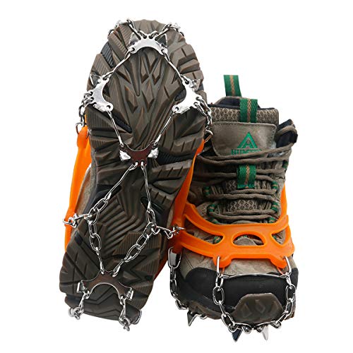 Samply Ice& Snow Traction Cleats, 10 Spike Mountaineering Climbing Crampons for Shoes, Boots, Orange - Thumbnail 6