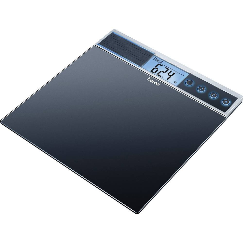 Beurer GS39 Talking Bathroom Scale | Glass bathroom scale XXL standing platform | Reads your weight aloud in your choice of language | 150kg loading capacity | Holds your last 4 readings