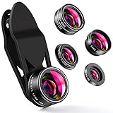 ZPTONE Cell Phone Camera Lens 5 in 1 Clip On Camera Lens Kit 198°Fisheye Lens + 0.63X Wide Angle Lens + 15X Macro Lens + 2X Telephoto Lens + CPL Lens Cell Phone Lens for Most iPhone, Android Phones