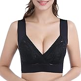 WOWENY Seamless Lace Bras for Women Wirefree Comfortable Mesh Padded Soft Back Smoothing Bra
