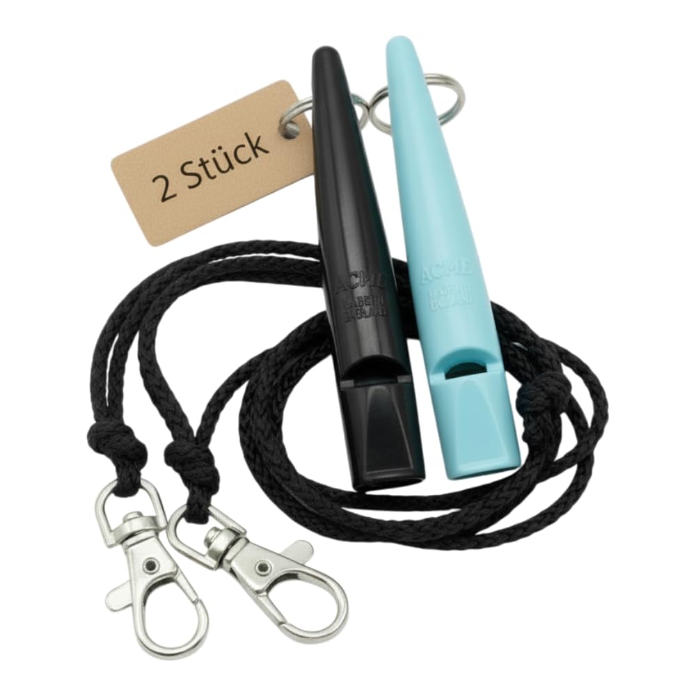 ACME Dog Whistle No. 210.5 with Whistle Band | Double Pack | 2 Whistles Including 2 Bands | Ideal for Recall - Loud and Far-reaching (Black + Baby Blue)