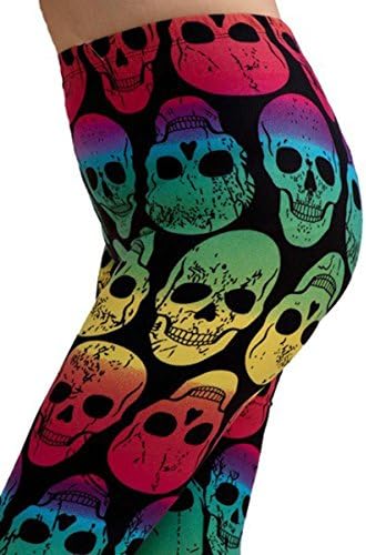 TJ CLOTHES Womens Ultra Soft PLUS Size Variety Unique Printed Designs and Colorful Leggings (Plus One Size, ED1018_Blended Skulls)