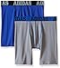 adidas Youth Kids-Boy's Boy's Sport Performance Climalite® Midway Underwear (2-Pack), Grey/Bold Blue Bold Blue/Black, SMALL
