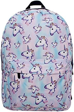 Hellathund White Outdoor Rainbow Bag Fantasy Backpack Rucksack School Unisex Shoulder Bag for Girls (blue unicorns)