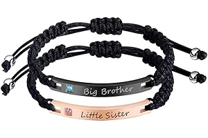 ZKXXJ Personalized Big Brother Little Sister Bracelet Free Engraving Stamped Dainty Stainless Steel ID Bracelet Set of 2,Custom Big Lil Sis Bro Family Love Gift Birthday Friendship