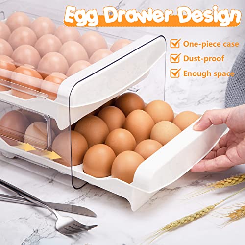 HANSGO Egg Drawer for Refrigerator, Double Layer Egg Holder Drawer Box Storage Container for Kitchen Fridge Organize, 40-Cavity