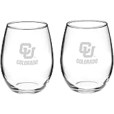 RFSJ Colorado Buffaloes Etched Satin Frost Logo Wine or Beverage Glass Set of 2, 15 oz, Clear