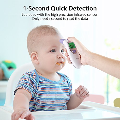 Baby Forehead Thermometer with Ear Function, Cocobear 4 in 1 Digital Infrared Thermometer with Fever Alert Silent Mode for Baby Kid and Adult - CE and FDA Approved