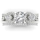 Wedding Ring Set for Women - 14K Solid Gold, White Gold Moissanite Engagament Ring and Stacking Zirconia Wedding Band Bridal Set, 1.925 tcw