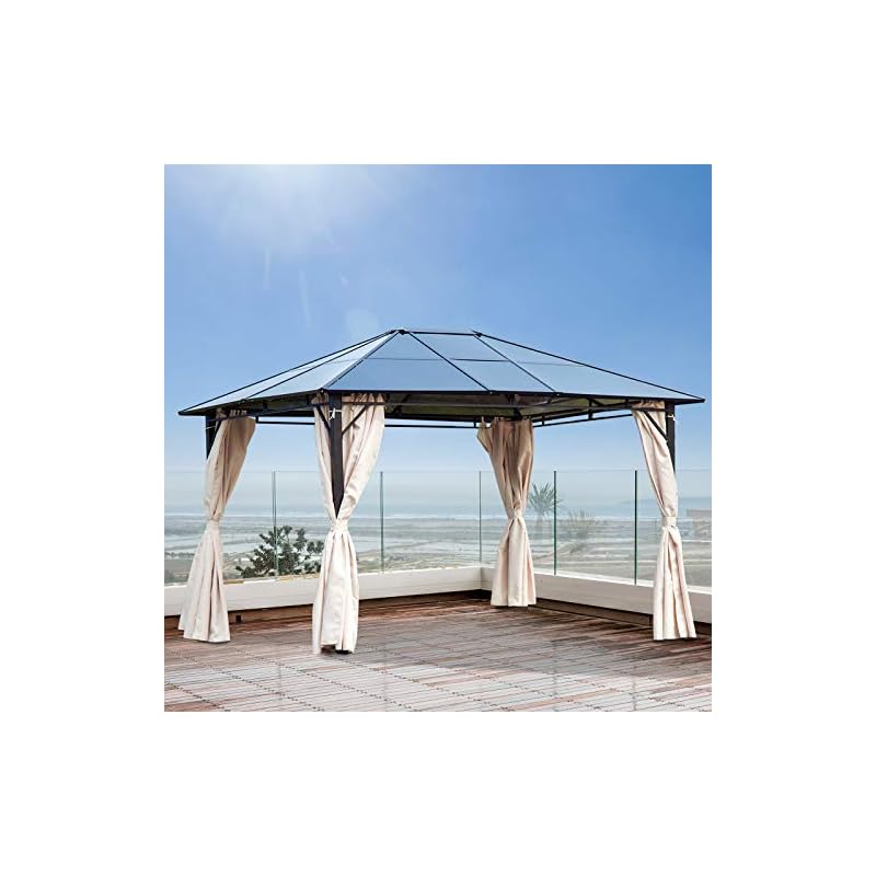 Outsunny Cenador de Jardín 3,65x3 m Pabellón de Acero con Techo de