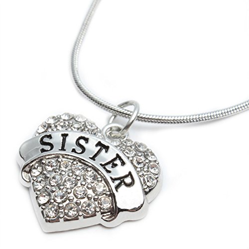 Sister Gifts Heart Pendant Necklace Women Girl - White Crystal Silver Jewelry