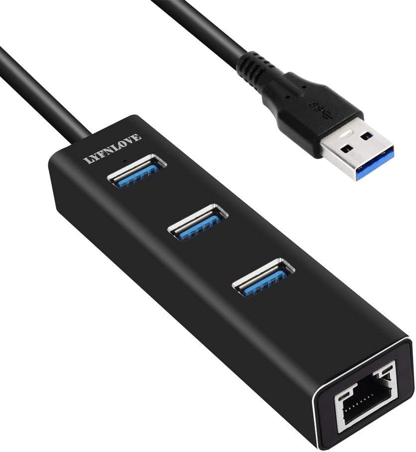 LYFNLOVE Aluminum 3-Port USB 3.0 Hub with RJ45 Gigabit Ethernet Port LAN Network Adapter for Surface Pro 4 Laptop, PC, Computer, USB Flash Drive and More