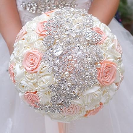 Iffo Ivoire Et Ruban Corail Roses De Mariage Broche Bouquet