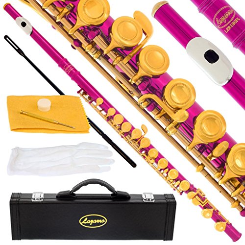 180-PK - HOT PINK/GOLD Keys Closed C Flute Lazarro+Pro Case,Care Kit - 22 COLORS Available ! CLICK on LISTING to SEE All Colors
