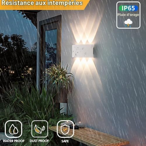2 Pack Applique Murale Extérieur/Intérieur LED Appliques Extérieure 12W 1200lm ip65 imperméable moderne en aluminium up and down applique lumineuse spot Lampe Murale(blanc 4500k lumière naturelle)